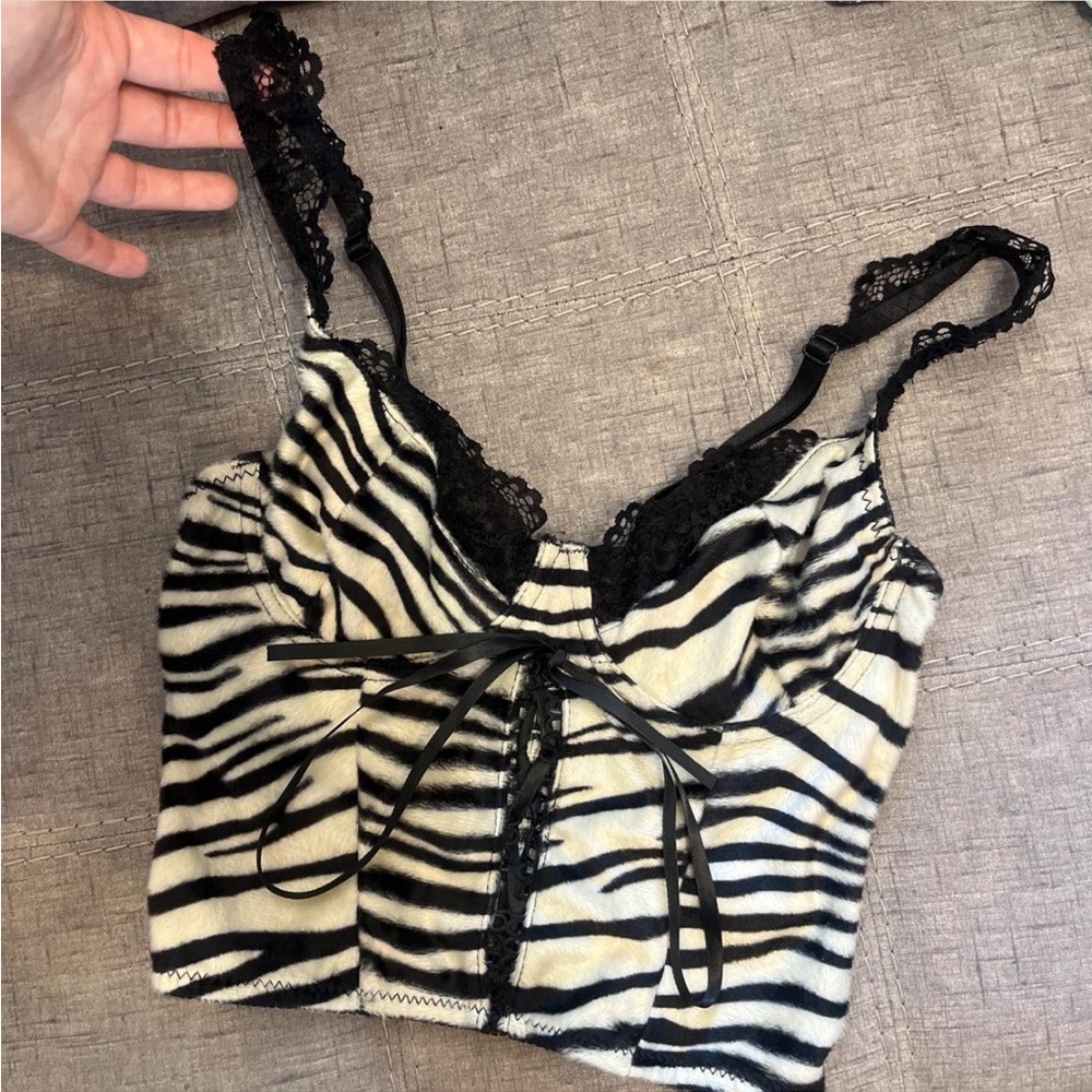 zebra lace cropped corset top